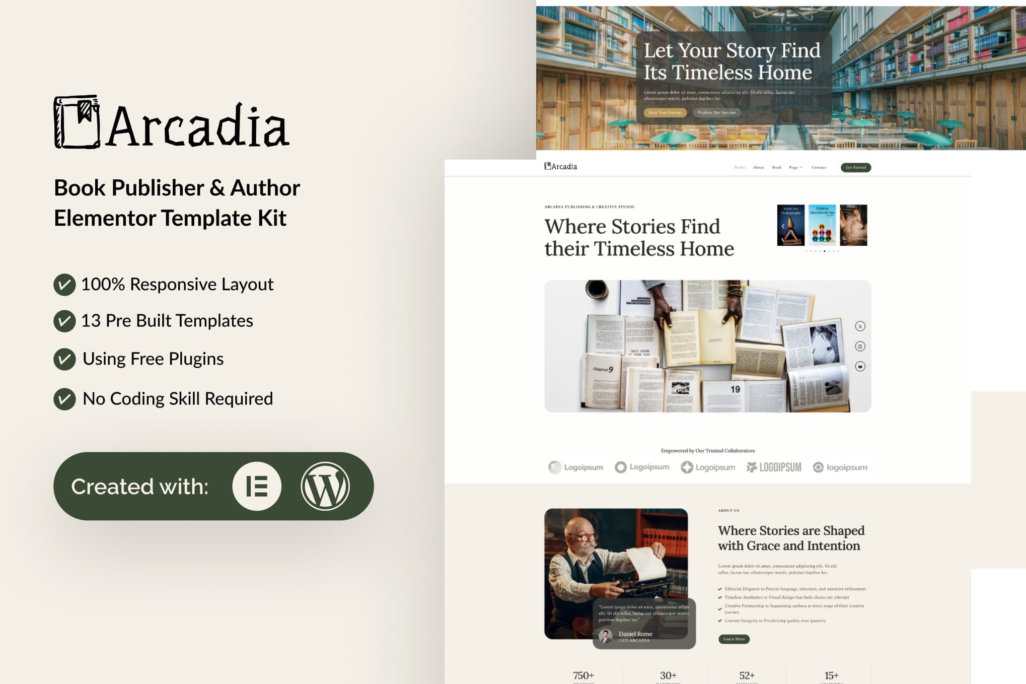 Arcadia - Book Publisher & Author Elementor Template