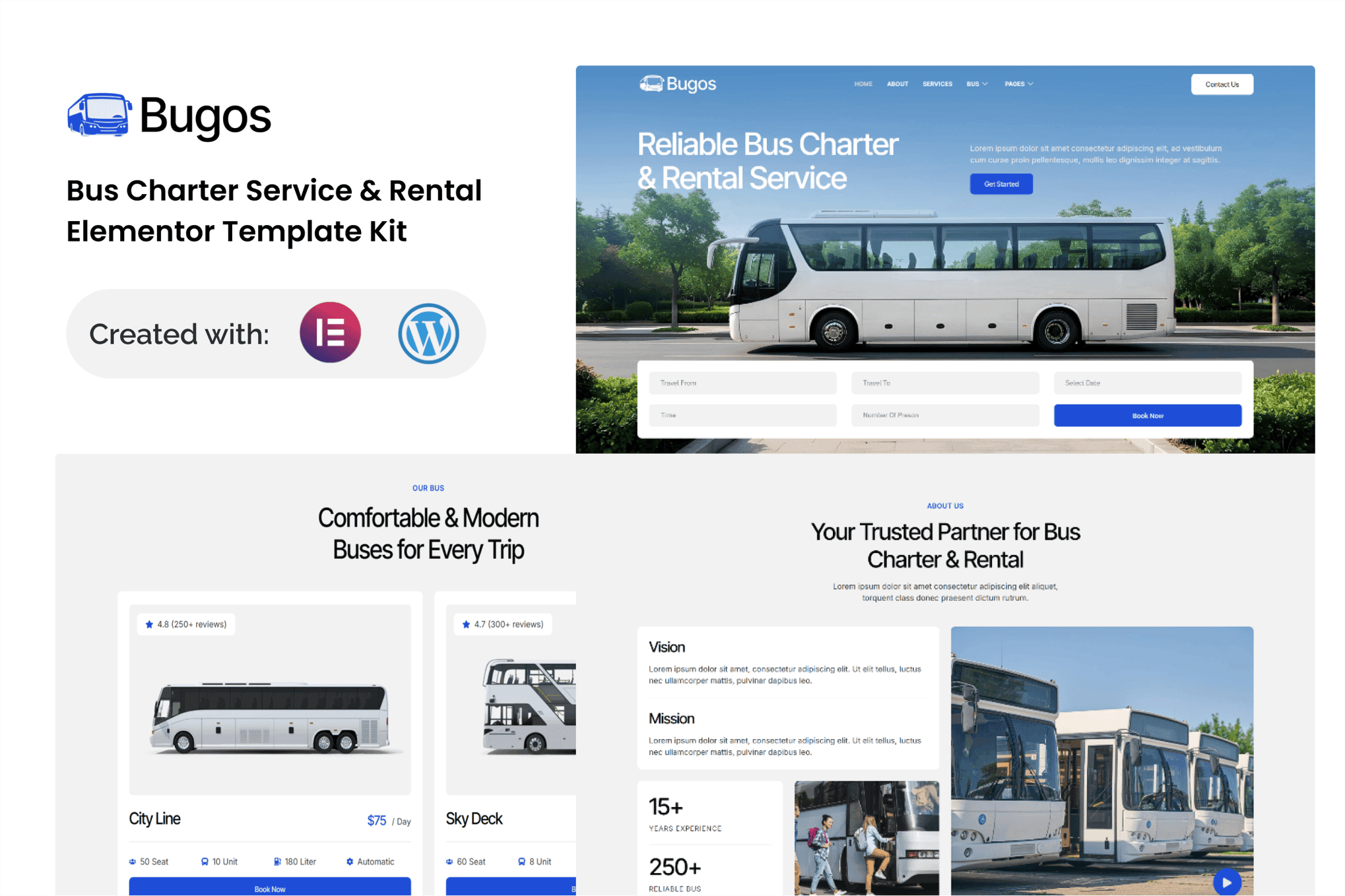 Bugos - Bus Charter Service & Rental Elementor Template