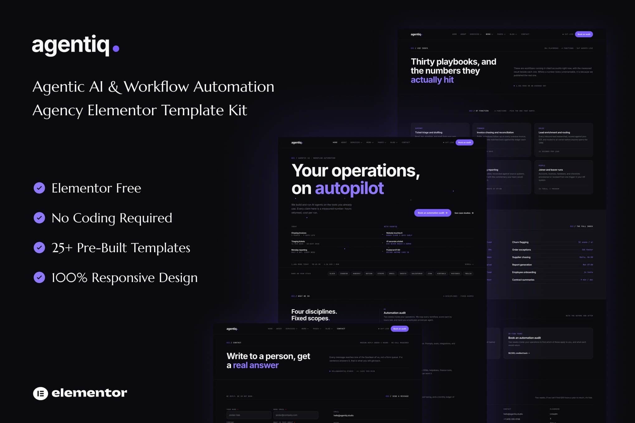 Agentiq - Agentic AI & Workflow Automation Agency Elementor Template