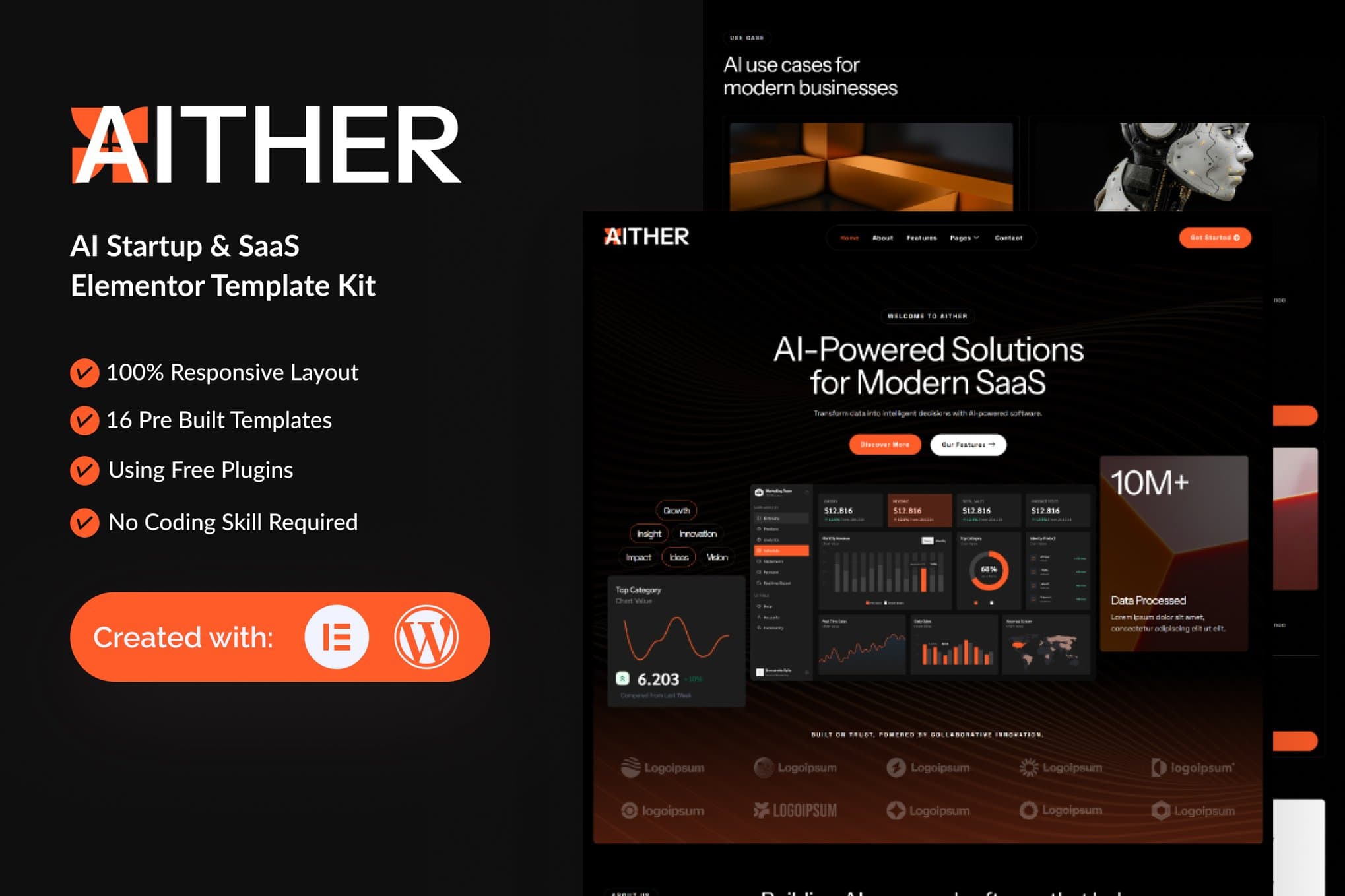Aither - AI Startup & SaaS Elementor Template