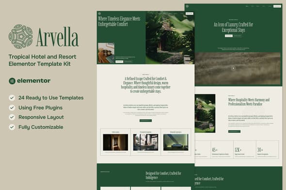 Arvella - Tropical Hotel & Resort Elementor Template