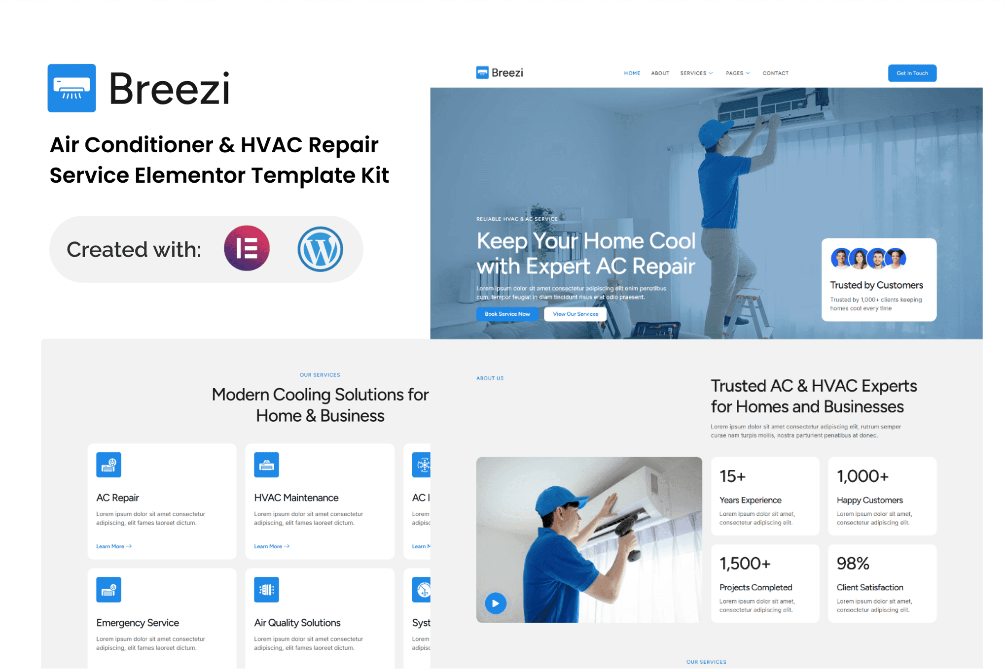 Breezi - Air Conditioner & HVAC Repair Service Elementor Template