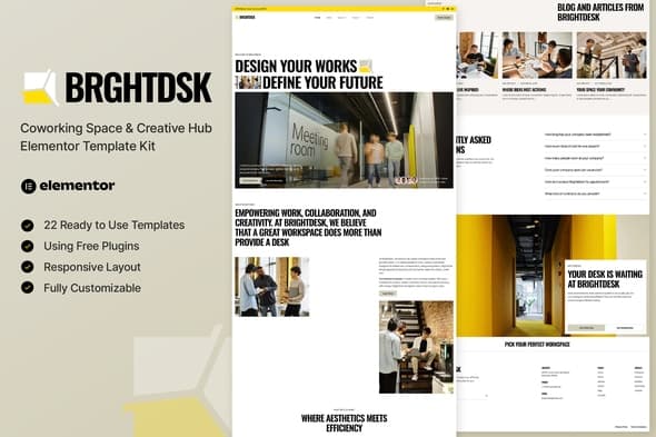 BrightDesk - Coworking Space & Creative Hub Elementor Template