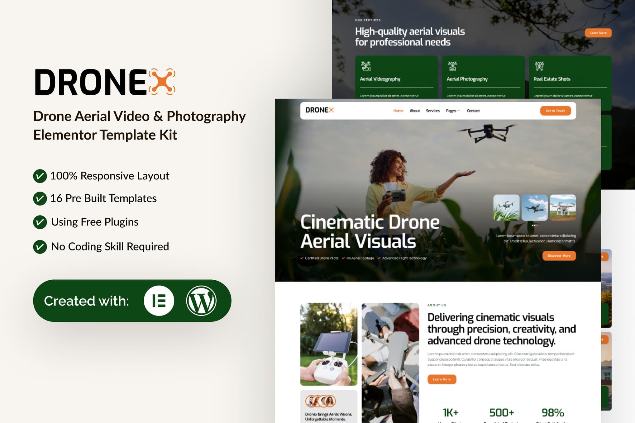 Dronex - Drone Aerial Video & Photography Elementor Template