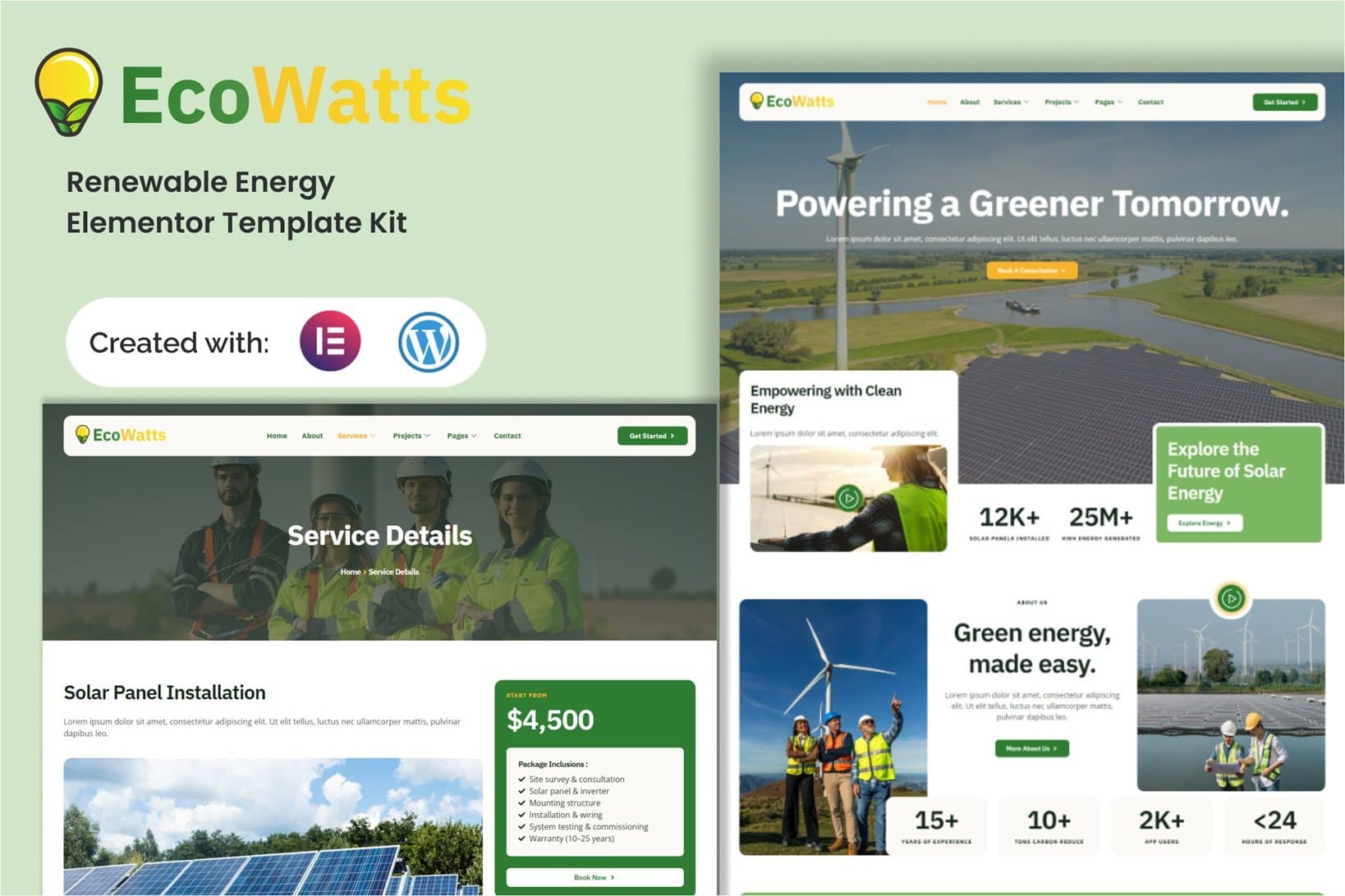 Ecowatts - Renewable Energy Elementor Template