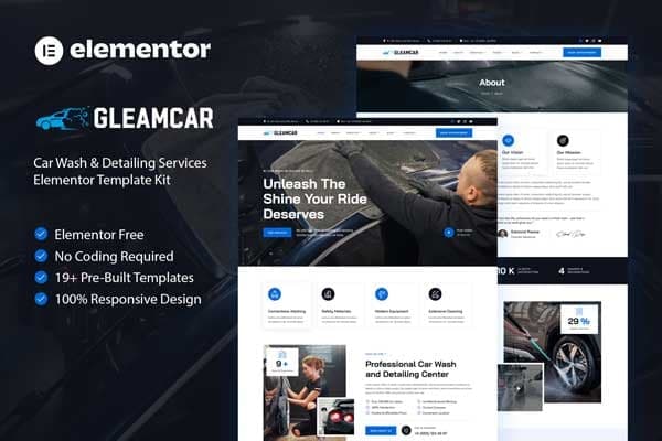 Gleamcar - Car Wash & Detailing Service Elementor Template