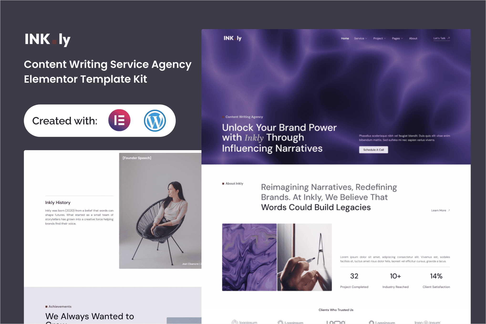 Inkly - Content Writing Service Agency Elementor Template