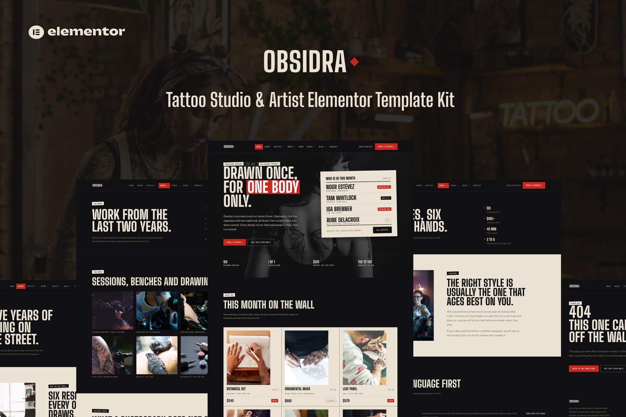 Obsidra - Tattoo Studio & Artist Elementor Template