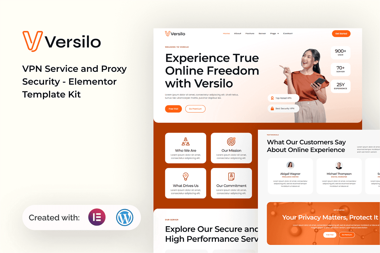 Versilo - VPN Service & Proxy Security Elementor Template