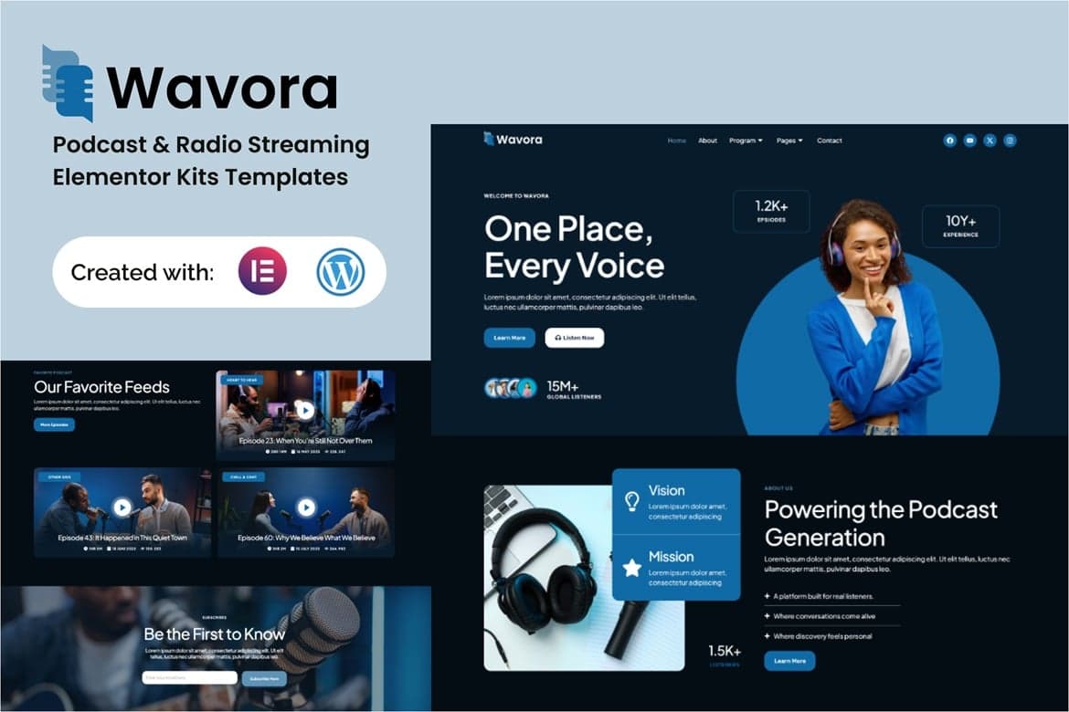 Wavora - Podcast & Radio Streaming Elementor Template