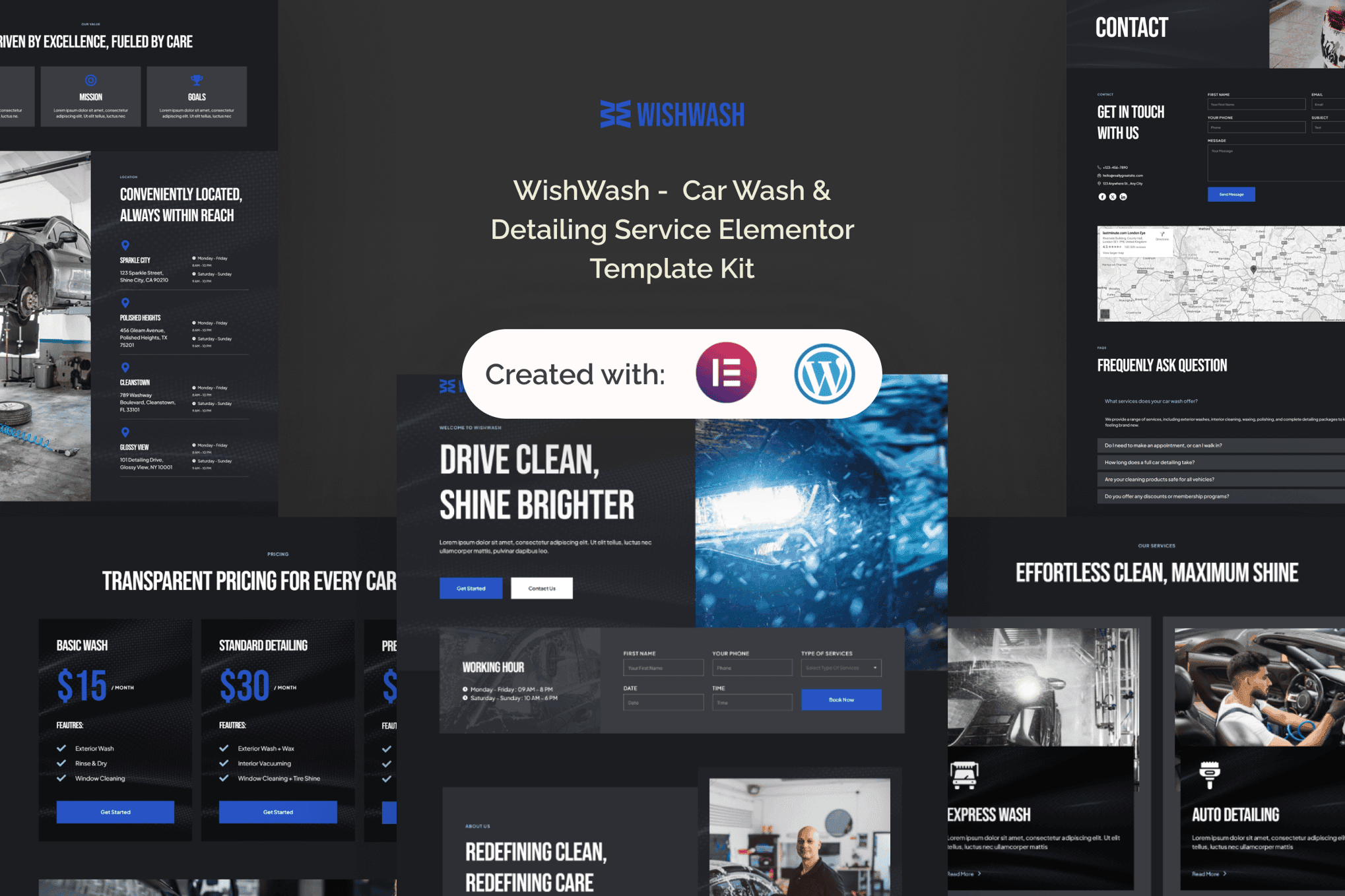 WishWash - Car Wash & Detailing Service Elementor Template
