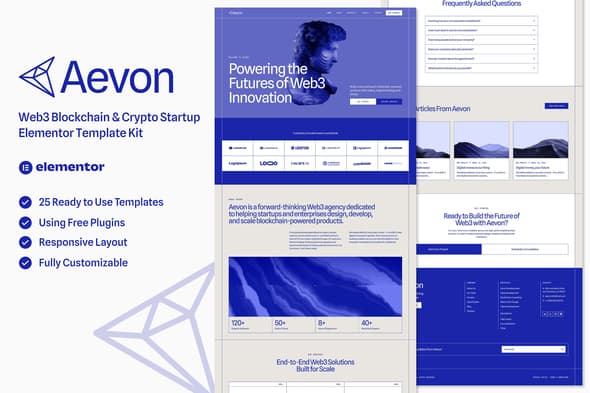 Aevon - Web3 Blockchain & Crypto Startup Elementor Template
