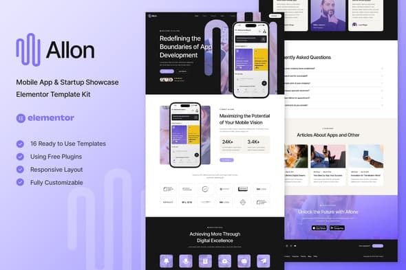 Allon - Mobile App & Startup Showcase Elementor Template