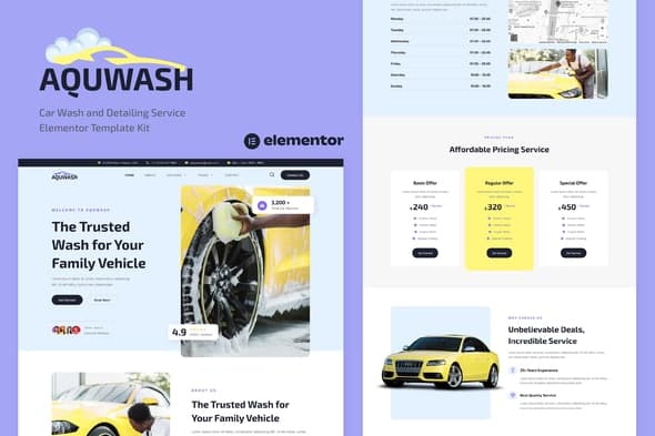Aquwash - Car Wash and Detailing Service Elementor Template