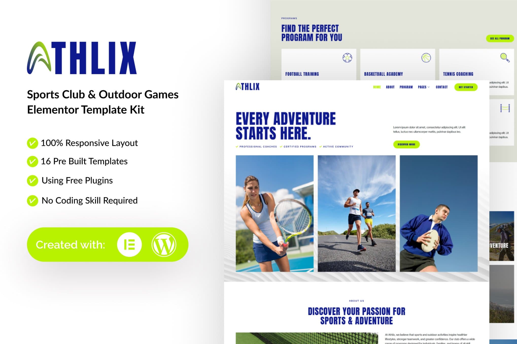 Athlix - Sports Club & Outdoor Games Elementor Template