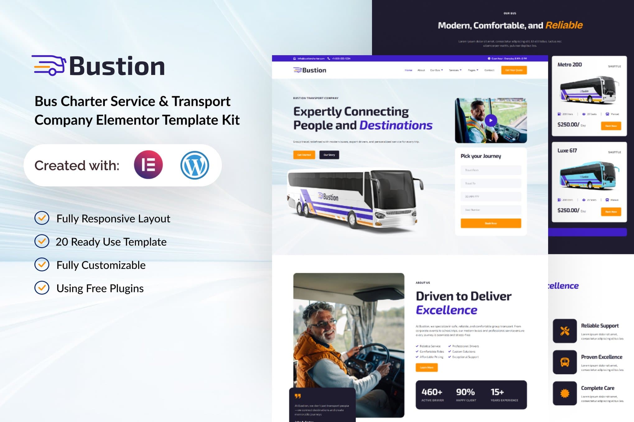 Bustion - Bus Charter Service & Transport Company Elementor Template