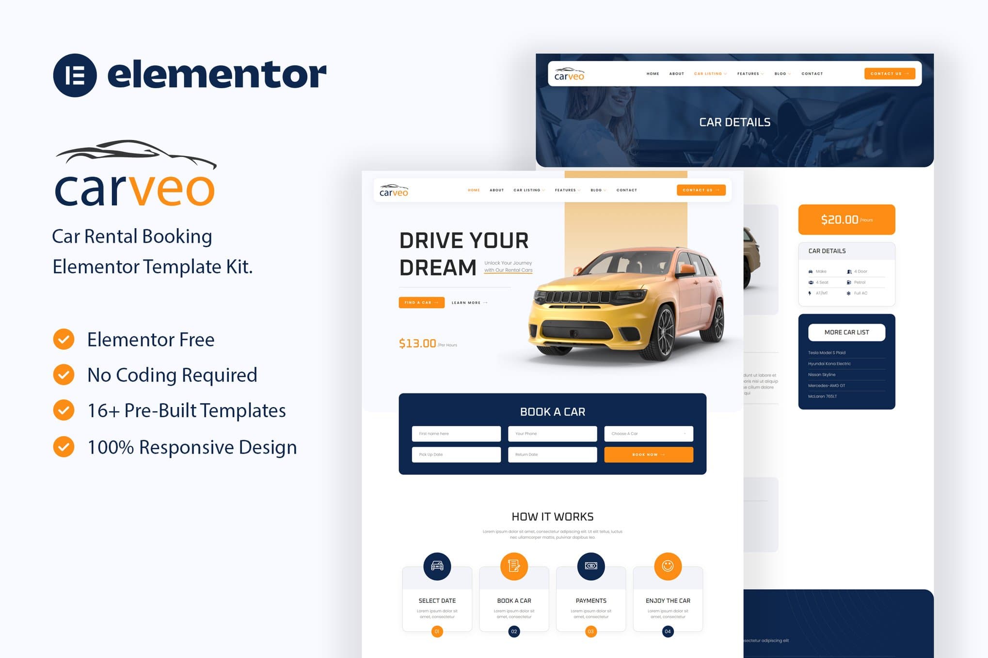 Carveo - Car Rental Elementor Template