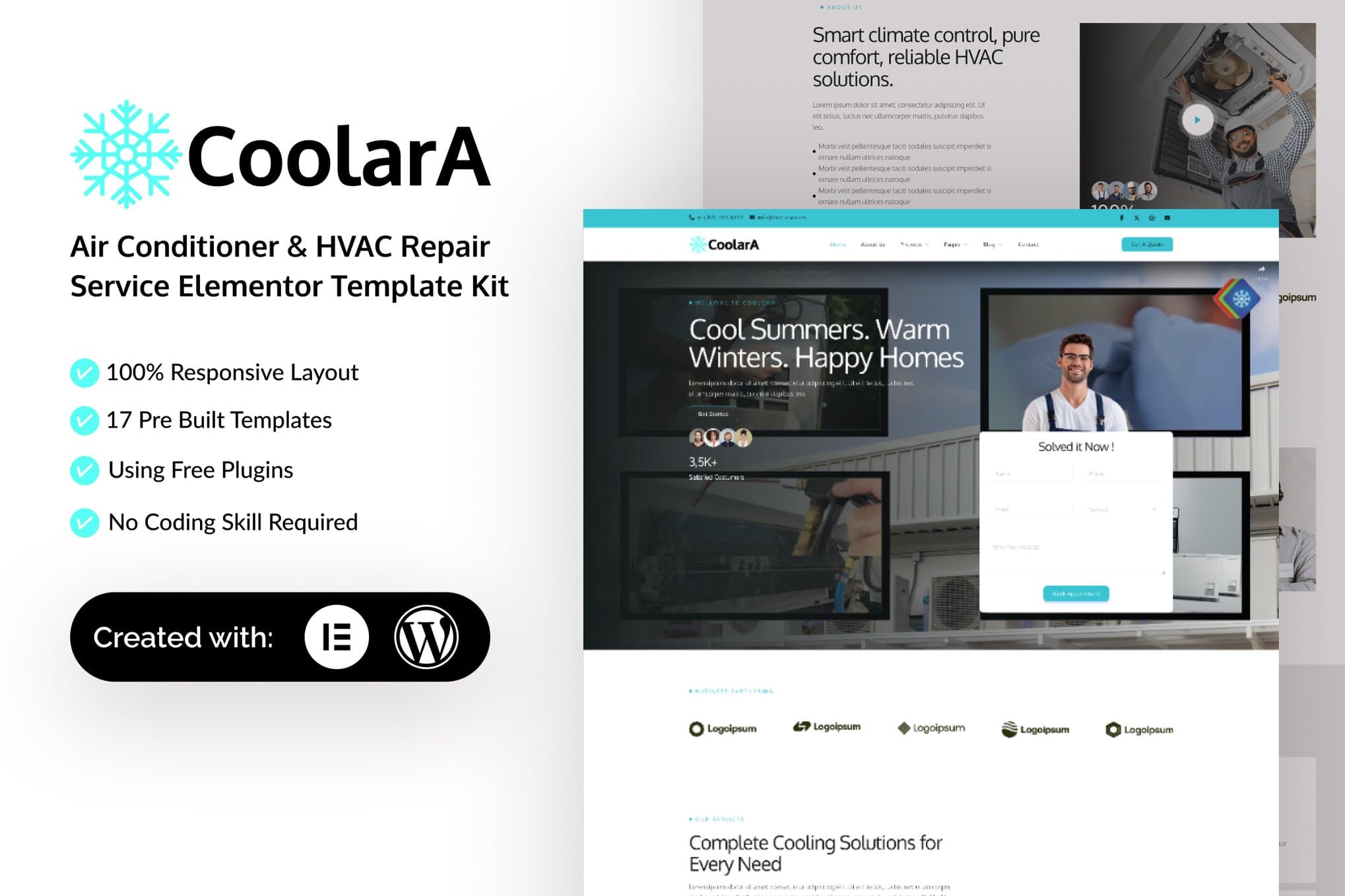 Coolara - Air Conditioner & HVAC Repair Service Elementor Template
