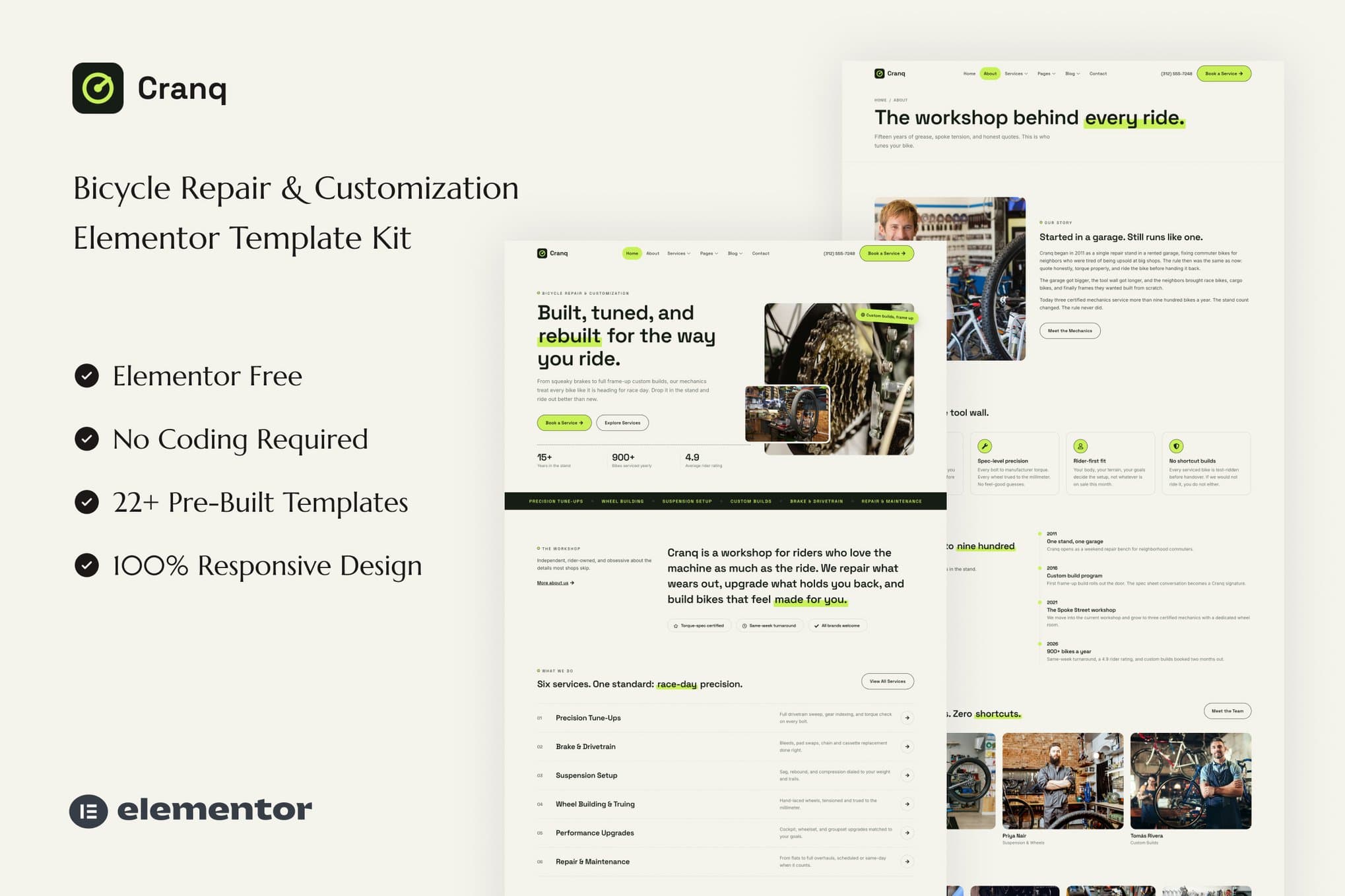 Cranq - Bicycle Repair & Customization Elementor Template