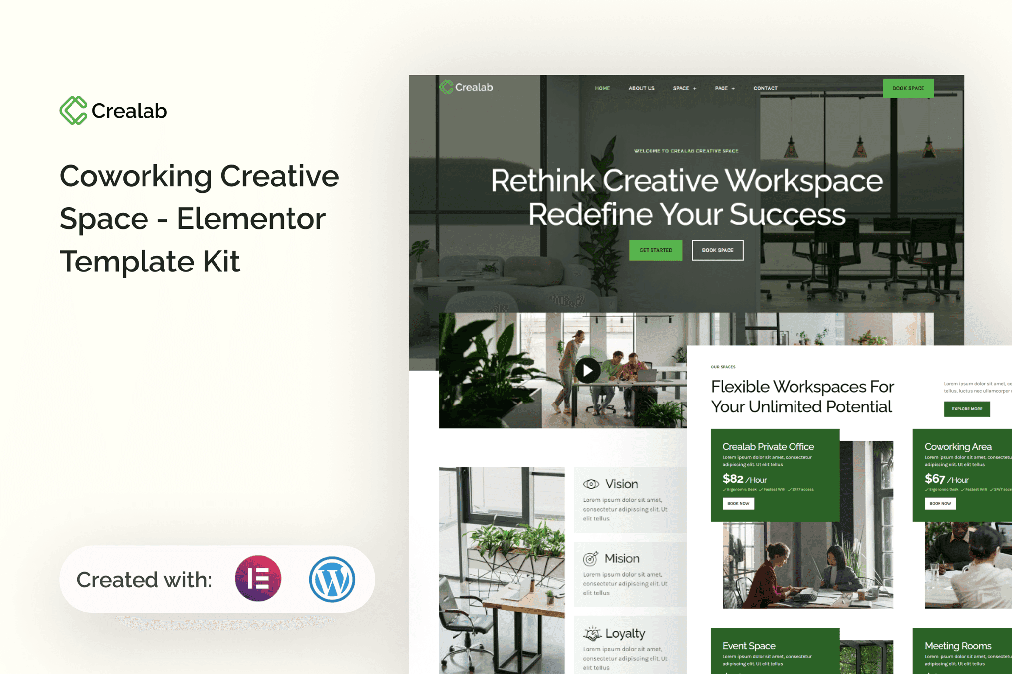 Crealab - Coworking Creative Space Elementor Template