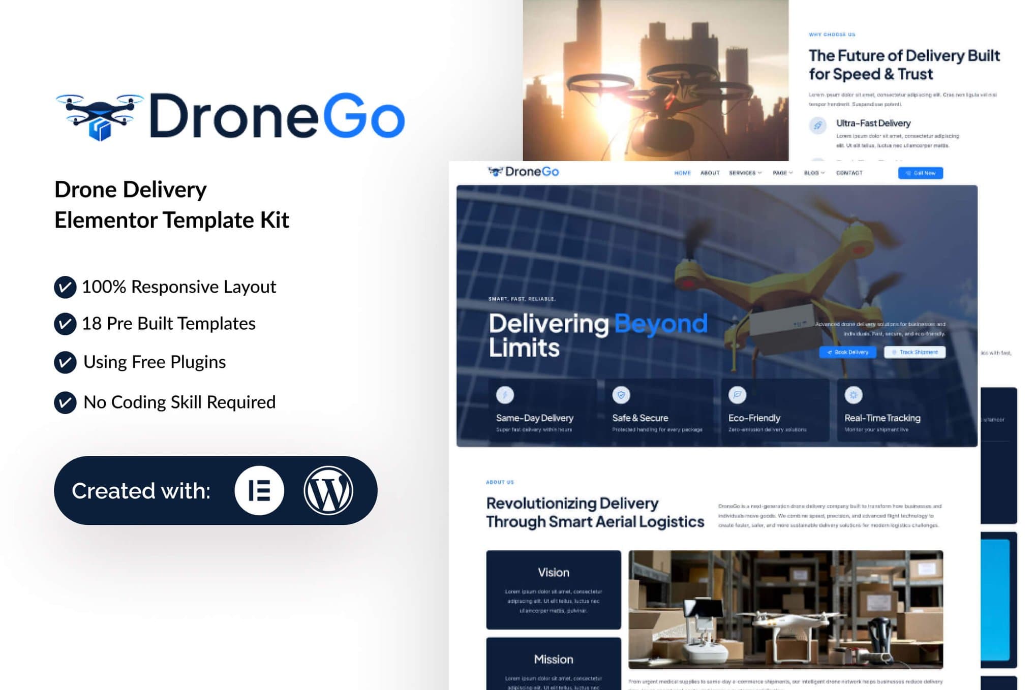 DroneGo - Drone Delivery Elementor Template
