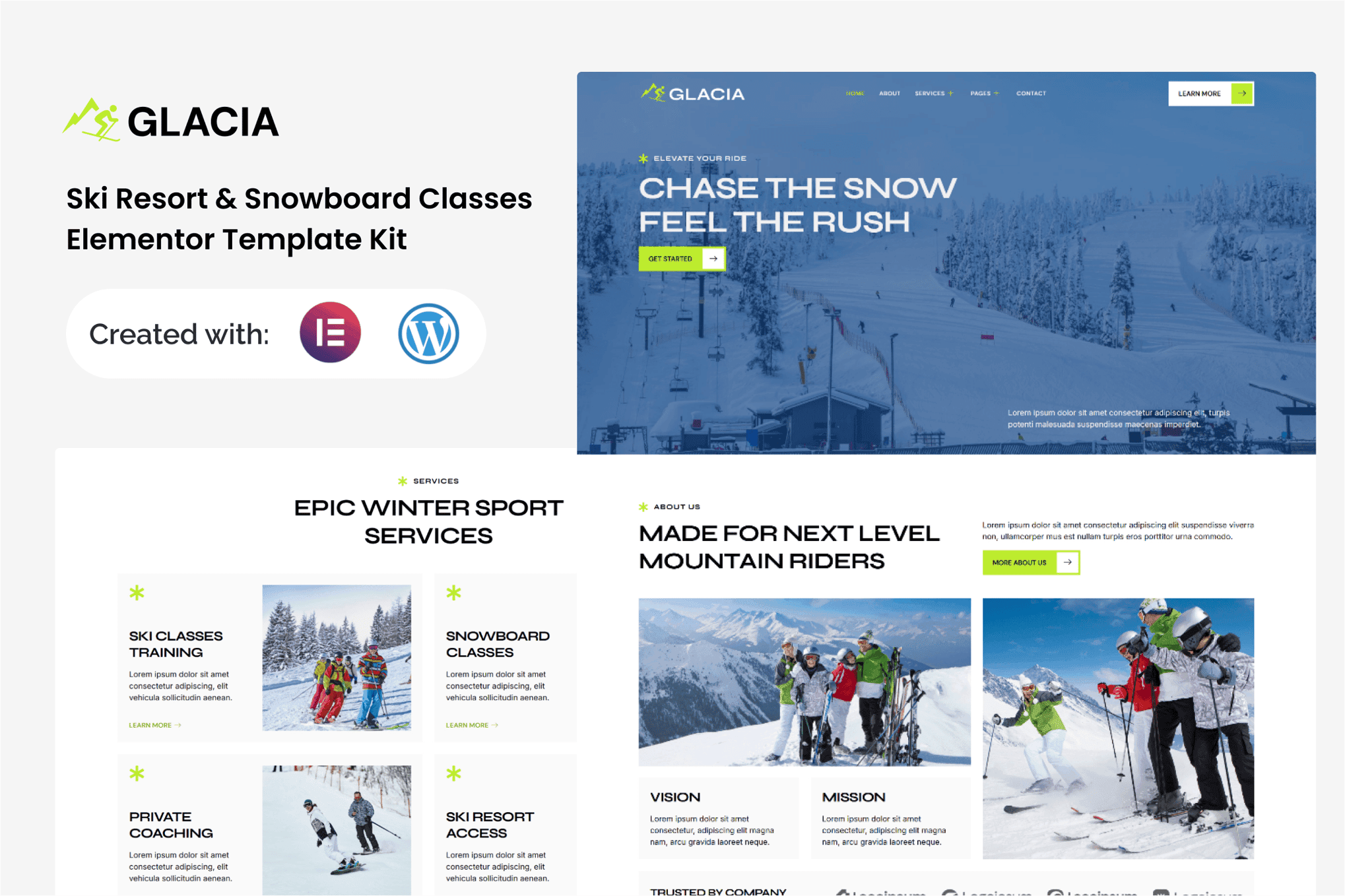 Glacia - Ski Resort & Snowboard Classes Elementor Template