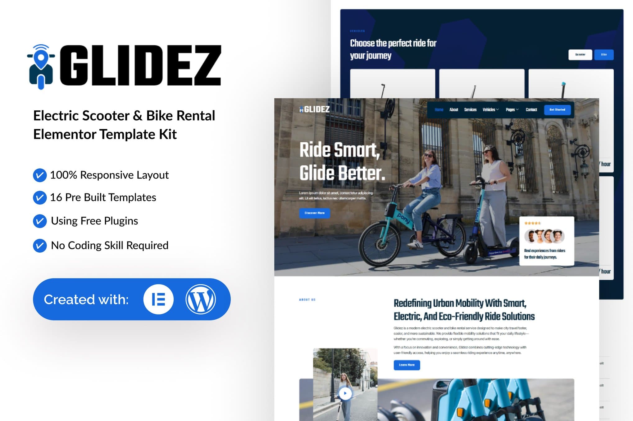 Glidez - Electric Scooter & Bike Rental Elementor Template