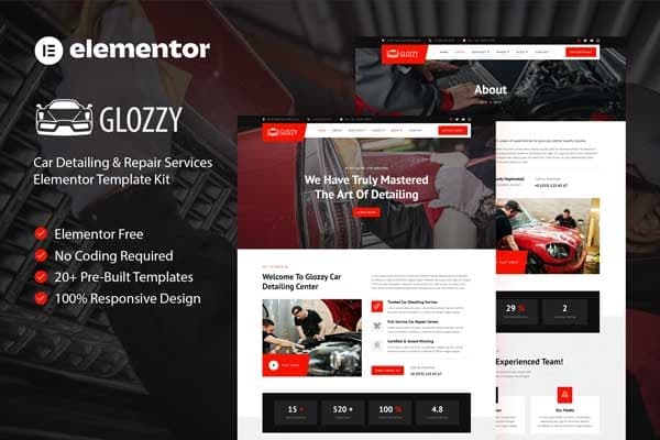 Glozzy - Car Detailing & Repair Service Elementor Template