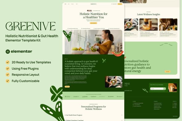 Greenive - Holistic Nutritionist & Gut Health Elementor Template