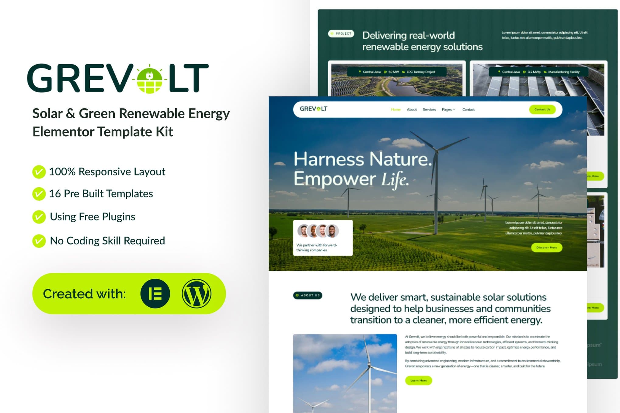 Grevolt - Solar & Green Renewable Energy Elementor Template