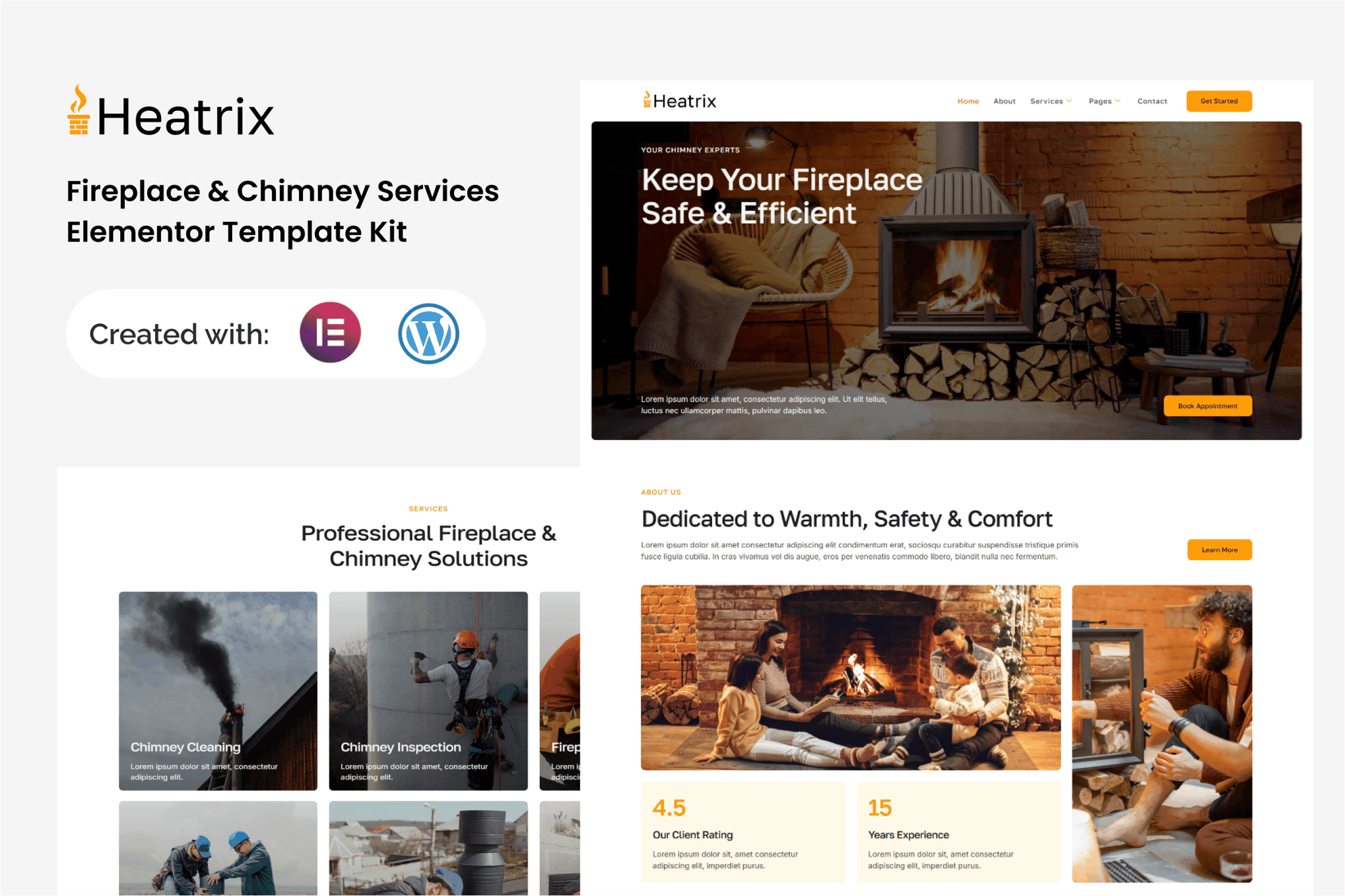 Heatrix - Fireplace & Chimney Services Elementor Template