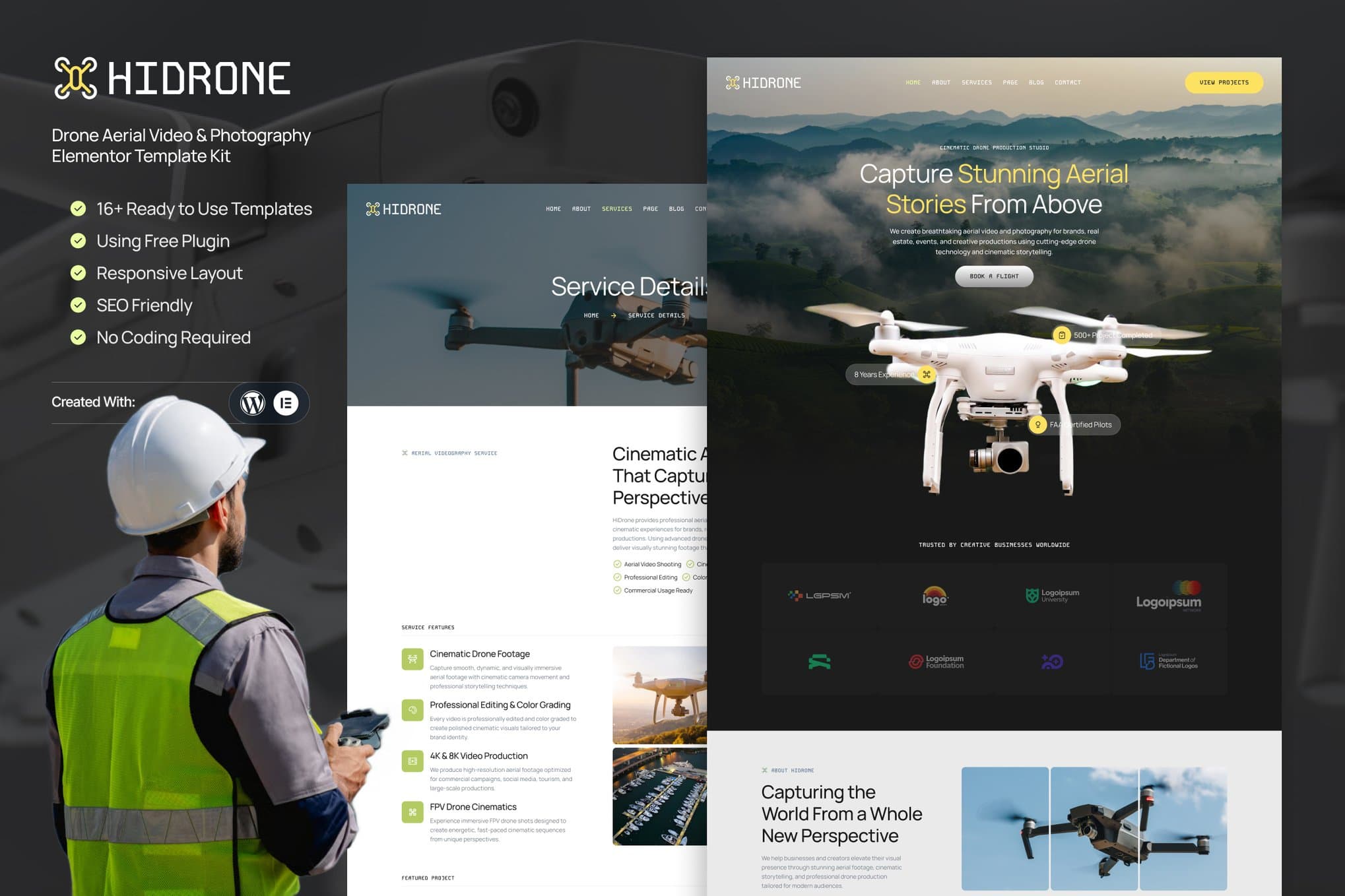 Hidrone - Drone Aerial Video & Photography Elementor Template