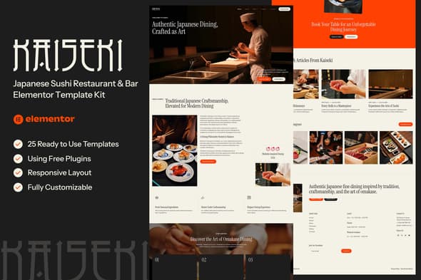 Kaiseki – Japanese Sushi Restaurant & Bar Elementor Template