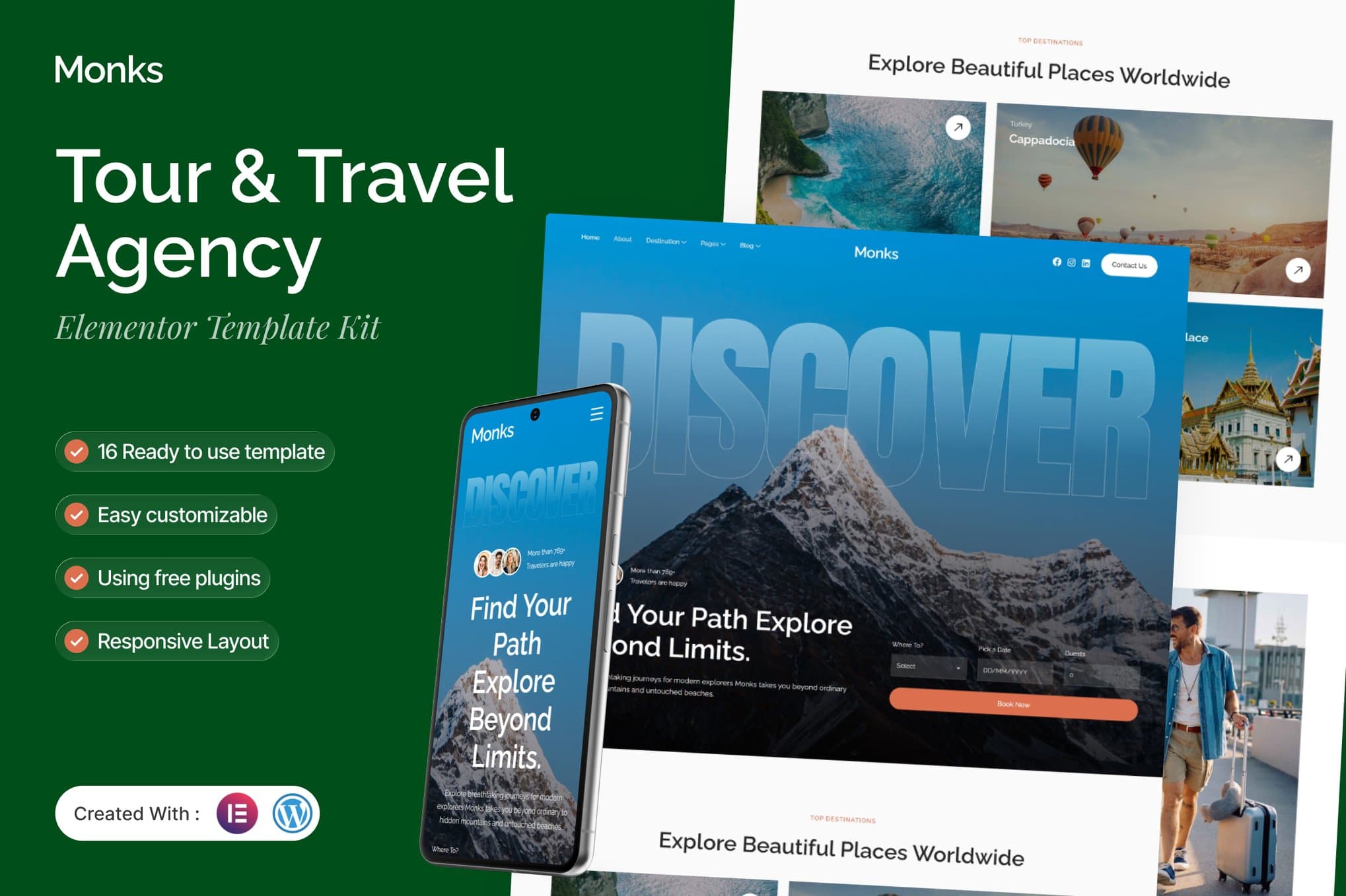 Monks - Tour & Travel Agency Elementor Template