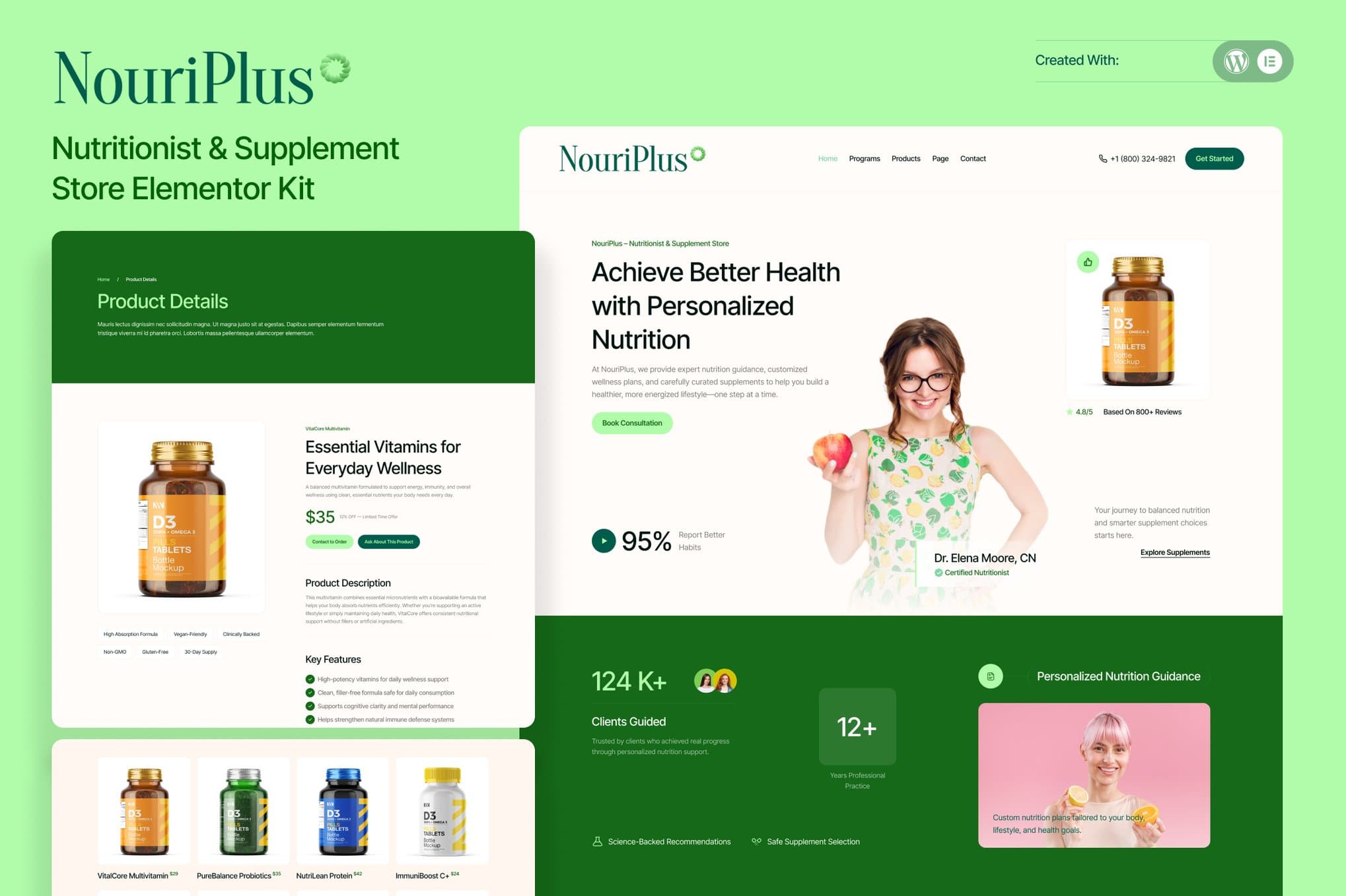 NouriPlus – Nutritionist & Supplement Store Elementor Template