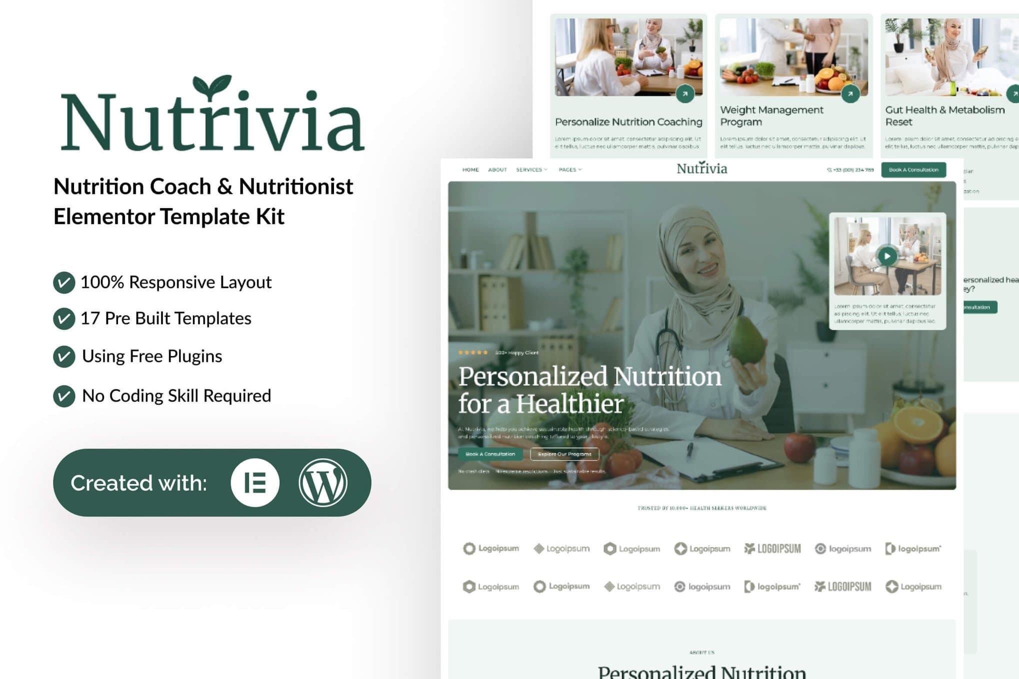 Nutrivia - Nutrition Coach & Nutritionist Elementor Template