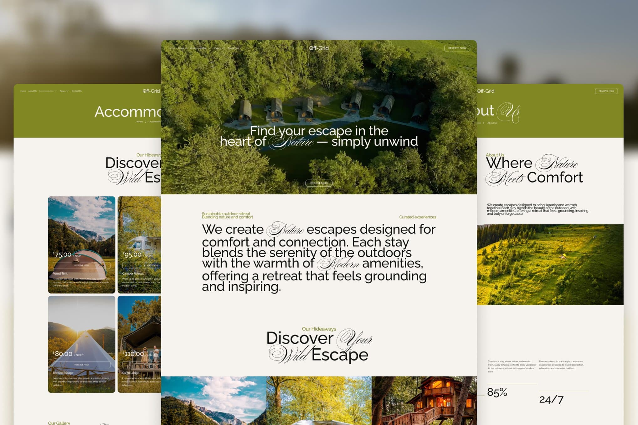 Off-Grid - Modern Natural Glamping Elementor Template