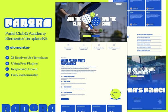 Padora — Padel Club & Academy Elementor Template