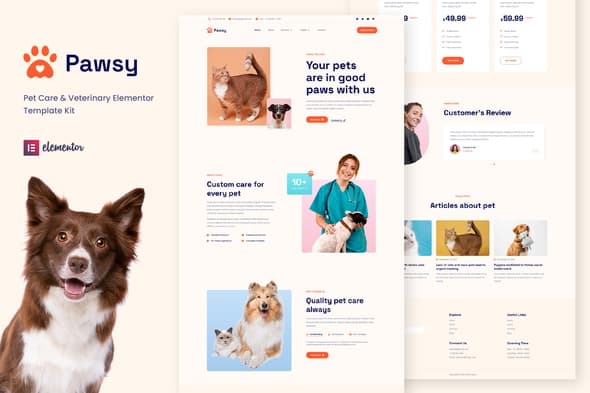 Pawsy - Pet Care & Veterinary Elementor Template