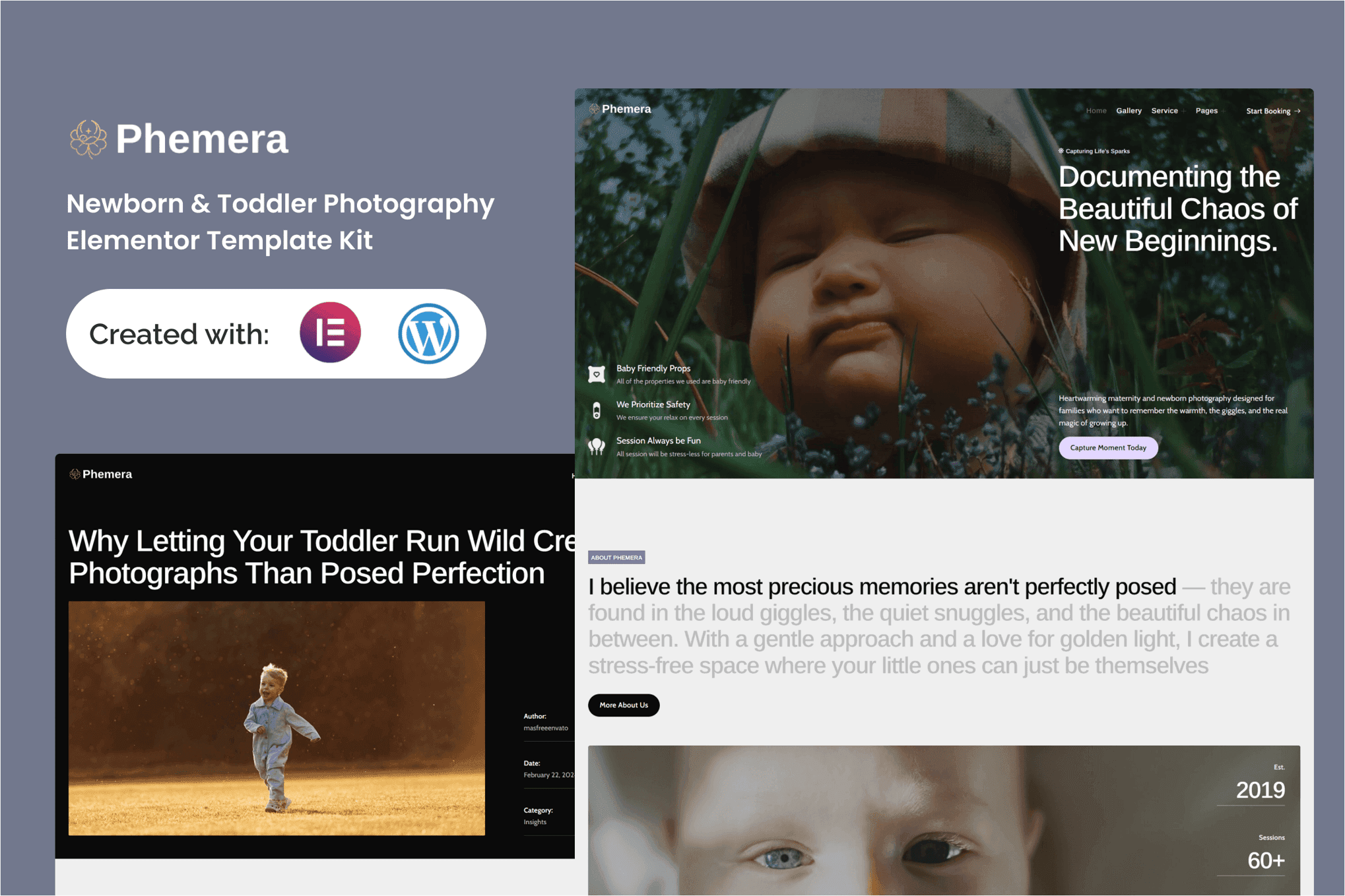 Phemera - Newborn & Toddler Photography Service Elementor Template
