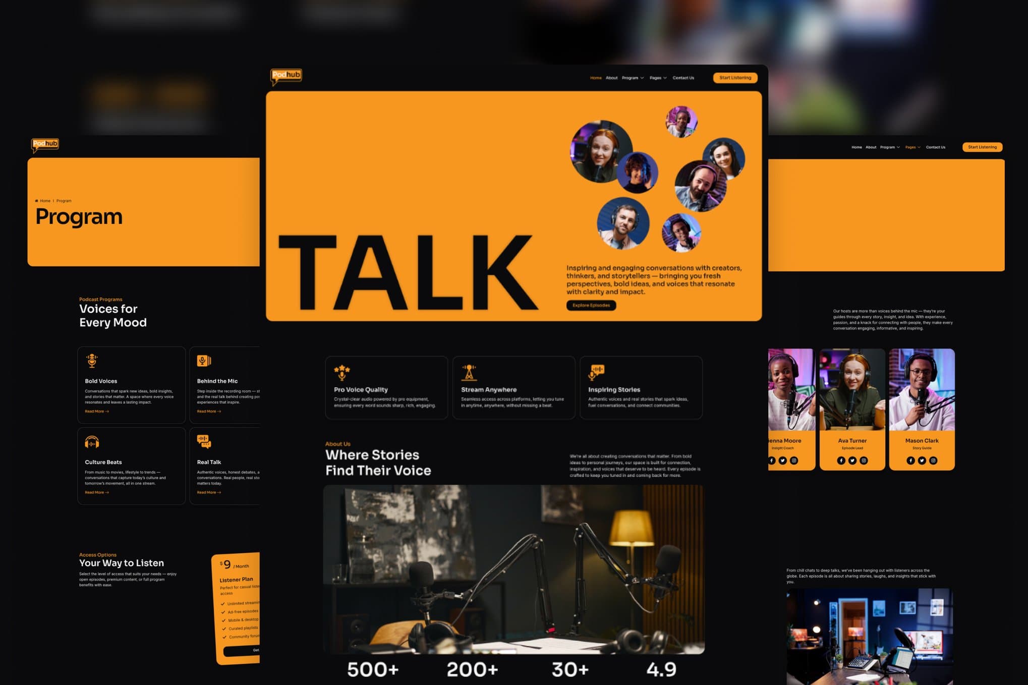Podhub - Modern Dark Mode Podcast & Radio Streaming Elementor Template