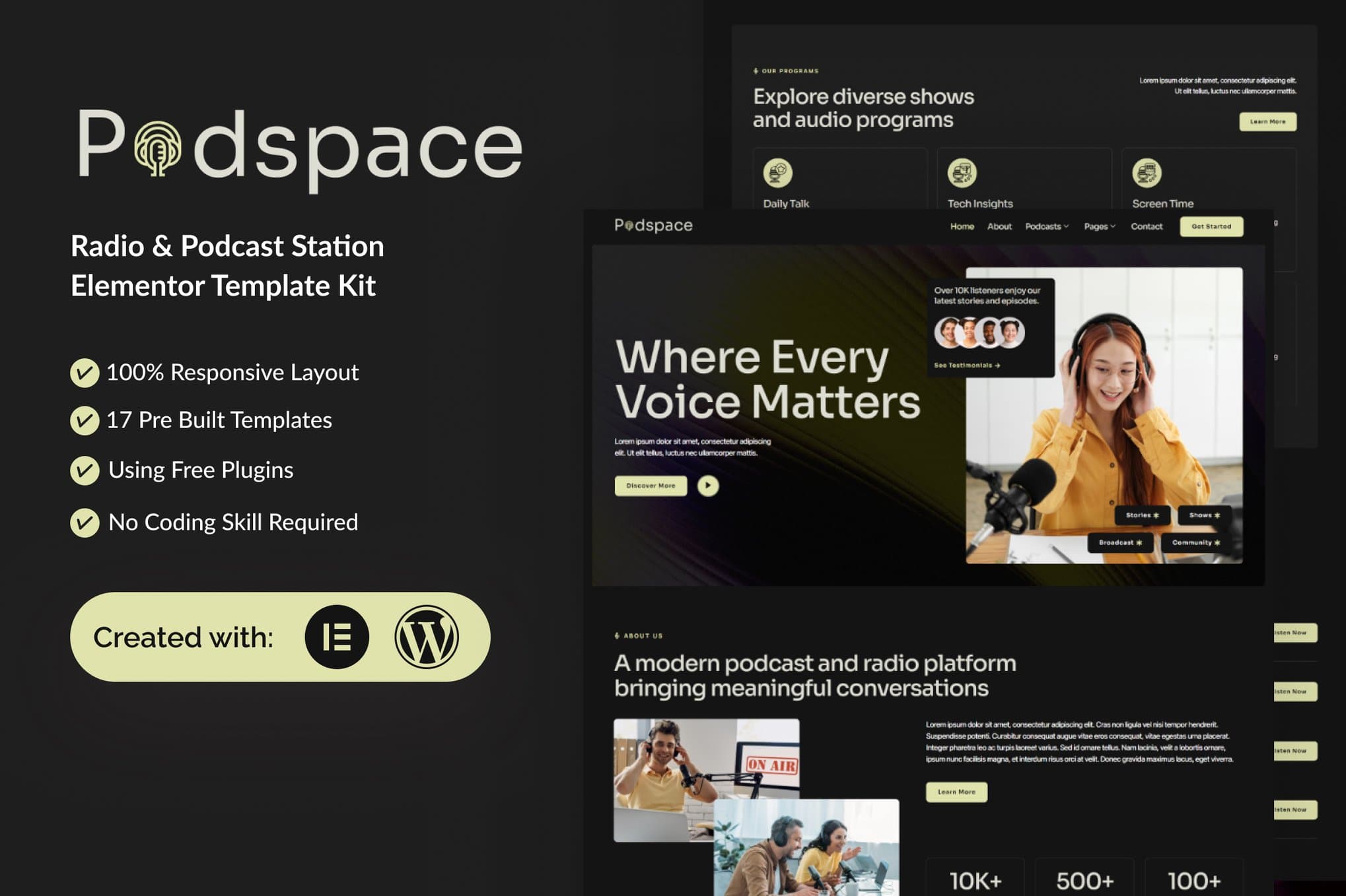 Podspace - Radio & Podcast Station Elementor Template