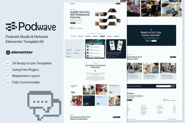 Podwave - Podcast Studio & Network Elementor Template