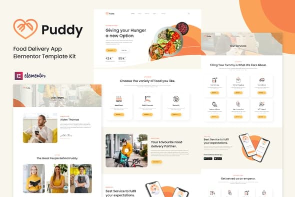 Puddy - Food Delivery App Elementor Template