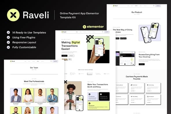 Raveli - Online Payment App Elementor Template