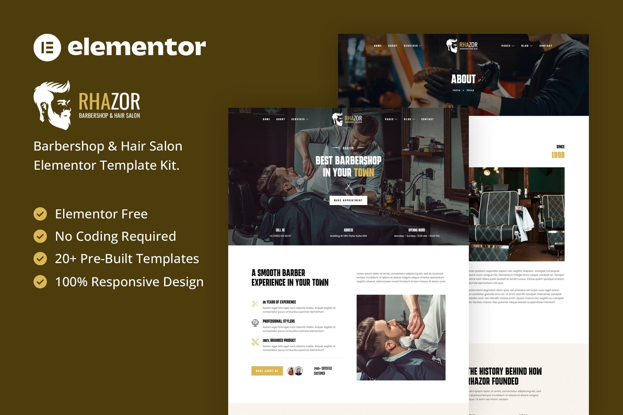 Rhazor - Barbershop & Hair Salon Elementor Template