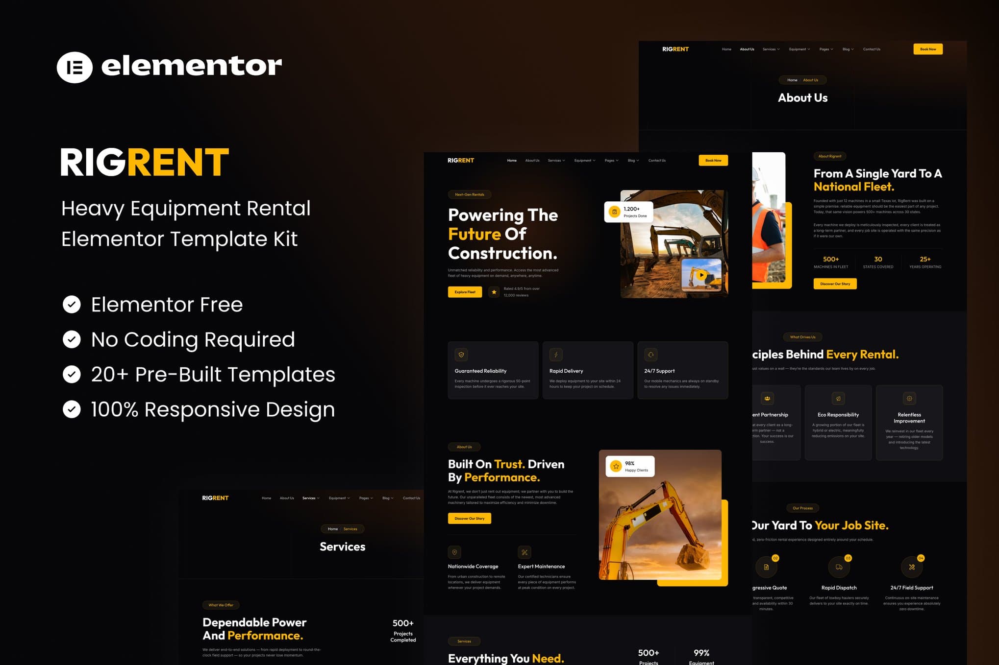 Rigrent - Heavy Equipment Rental Elementor Template