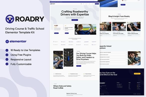 Roadry - Driving Course & Traffic School Elementor Template