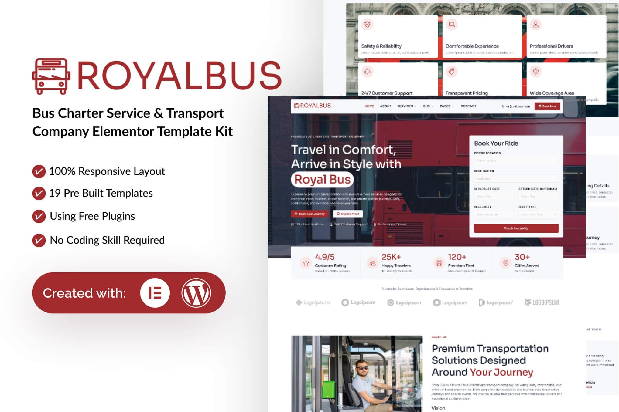 RoyalBus - Bus Charter Service & Transport Company Elementor Template