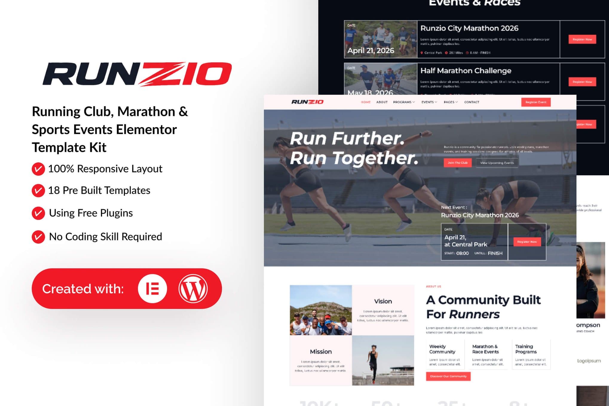Runzio - Running Club, Marathon & Sports Events Elementor Template